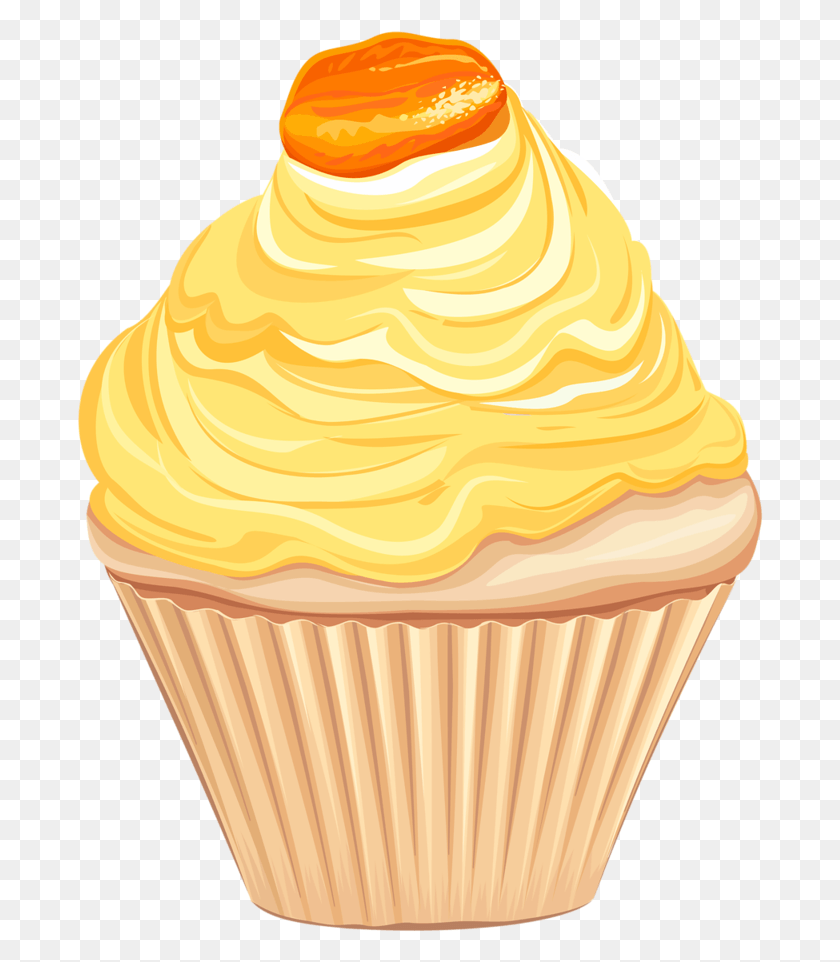 687x902 Vector Library Desserts Clipart Cupcake Yellow Cupcake Clipart, Cream, Cake, Dessert HD PNG Download