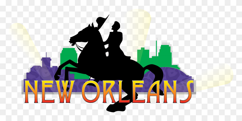 2775x1283 Descargar Png Estatua De Nueva Orleans Con La Ciudad De Fondo Clip Silueta, Texto, Alfabeto, Gráficos Hd Png