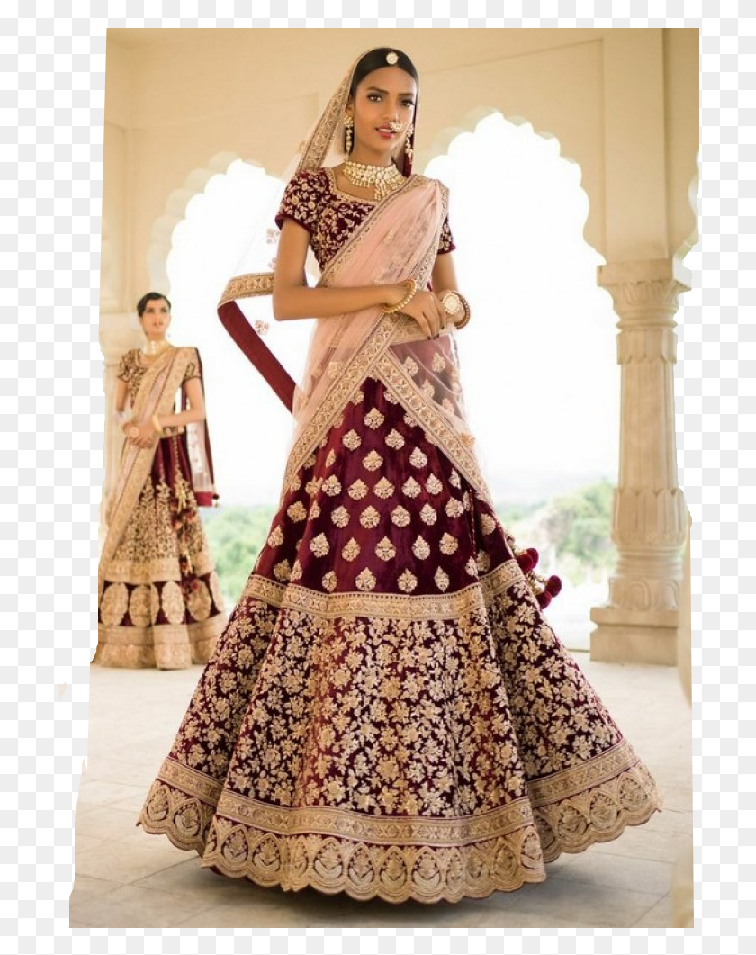 714x1001 Velvet Lehenga For Wedding, Clothing, Apparel, Person HD PNG Download