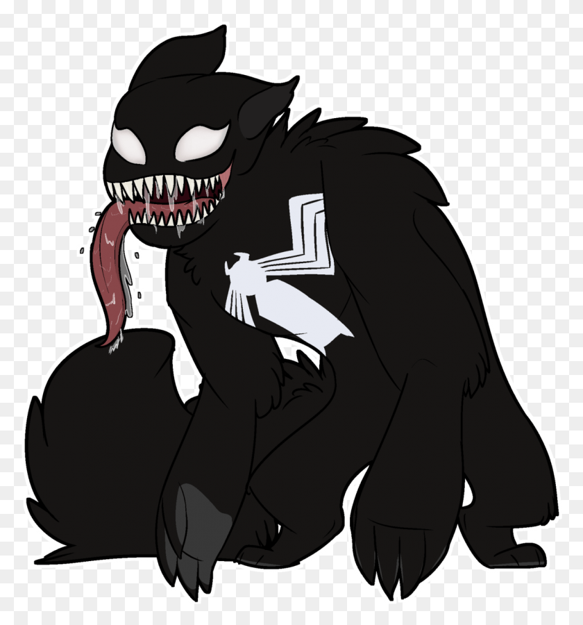 1119x1206 Venom But He Has Cat Ears And A Fluffy Tail He39s A Cartoon, Stencil, Person, Human HD PNG Download