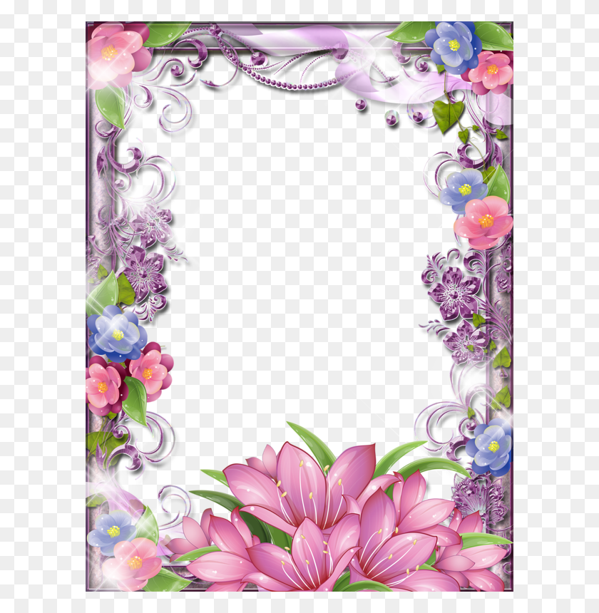 600x800 Very Glittery Sparkle Pink And Purple Flower Girlie Beautiful Borders For Projects, Graphics, Floral Design HD PNG Download