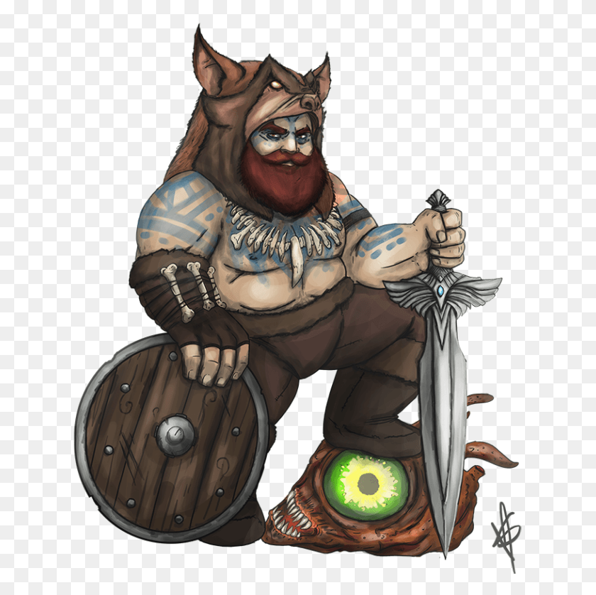 633x778 Very Strongmuscled Decorated With Orc Bones And Illustration, Person, Human, Hand HD PNG Download