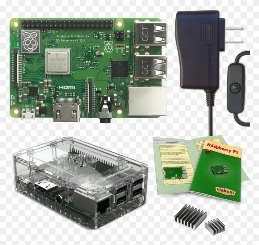 1393x1312 Viaboot Raspberry Pi 3 B Power Kit With Premium Clear Premium Raspberry Pi 3 B Case, Electronic Chip, Hardware, Electronics HD PNG Download