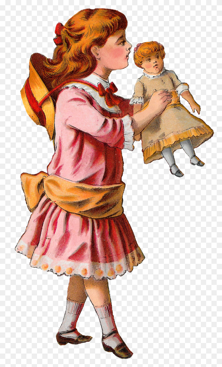 863x1473 Victorian Girl Holding Doll Clip Art Illustration, Dance Pose, Leisure Activities, Person Descargar Hd Png