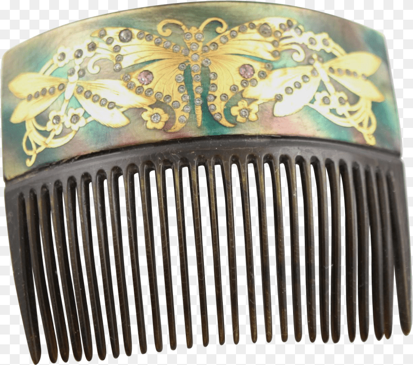 1229x1085 Victorian Hair Comb With Inlay Of 18k Gold Butterfly Coffee Table Sticker PNG
