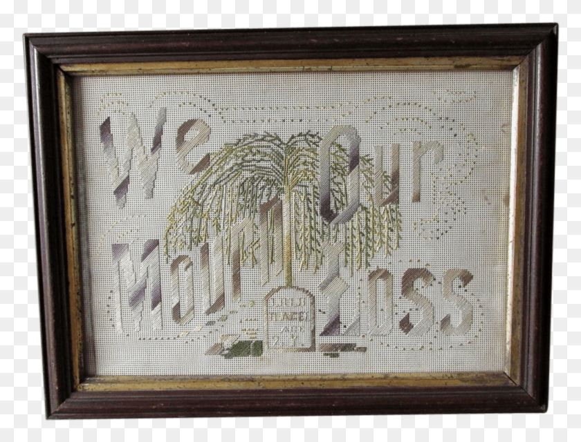 976x726 Victorian Mourning Motto Sampler With Weeping Picture Frame, Embroidery, Pattern, Rug HD PNG Download