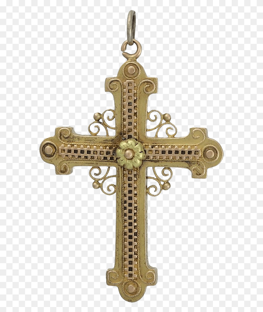 591x936 Victorian Period 13k Rose Amp Yellow Gold Cross Pendant Cross, Symbol, Crucifix HD PNG Download