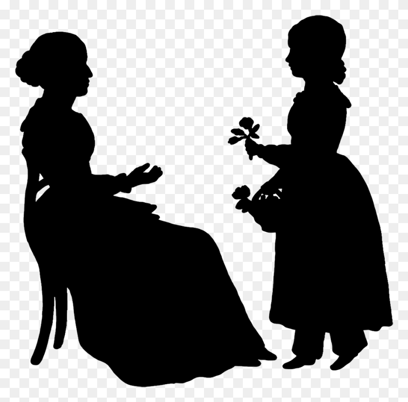 908x896 Victorian Silhouette Clipart Vector Mother And Daughter Transparent Background, Gray, World Of Warcraft HD PNG Download