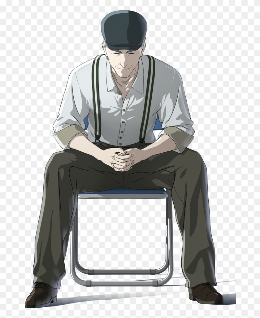 685x965 View Samegoogleiqdbsaucenao Anime Guy Sitting In Chair, Person, Human, Suspenders HD PNG Download