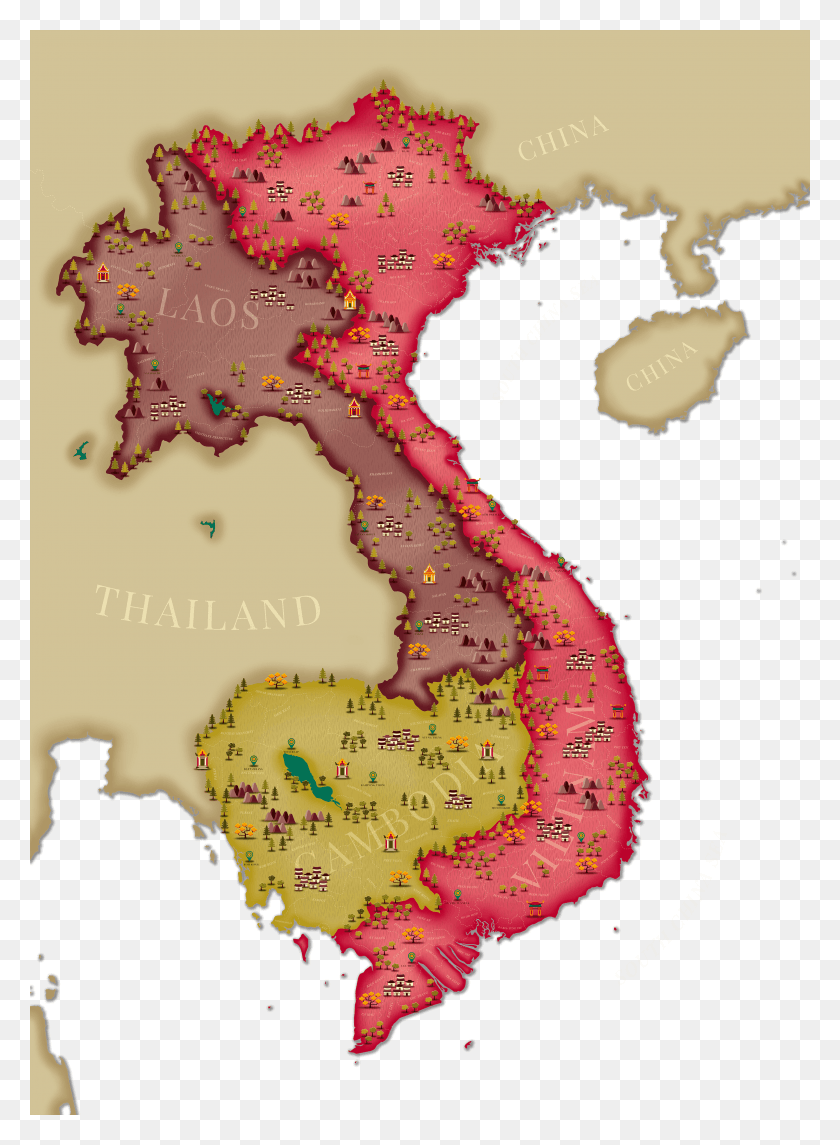 3000x4174 Посмотреть Вьетнам Карта Камбоджи И Лаоса С Эпической Панорамной Территорией Вьетнама, Диаграмма, Участок, Атлас Hd Png Скачать