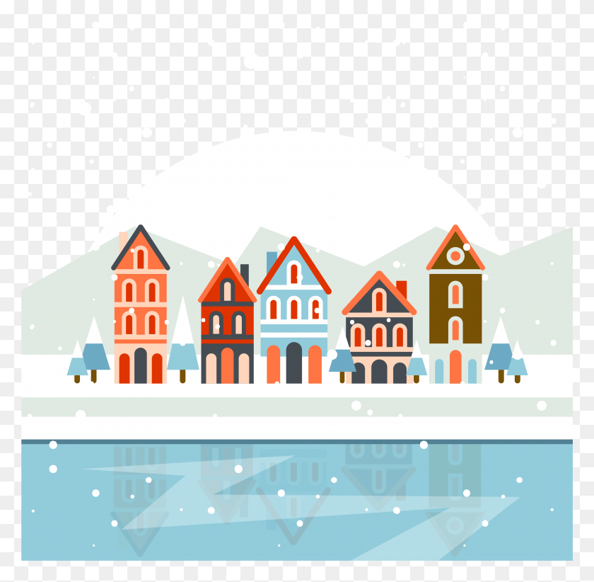 4160x4069 Village Vector Vector Christmas Footer, Building, Outdoors, Nature HD PNG Download