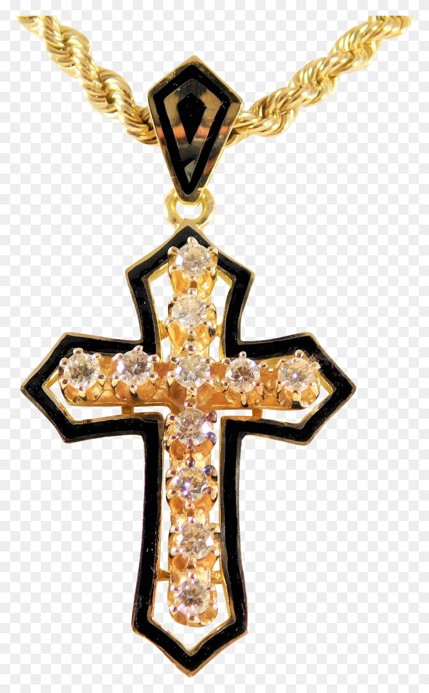 1086x1806 Vintage 14k Gold Black Enamel And Diamond Gothic Cross, Symbol, Crucifix, Pendant HD PNG Download