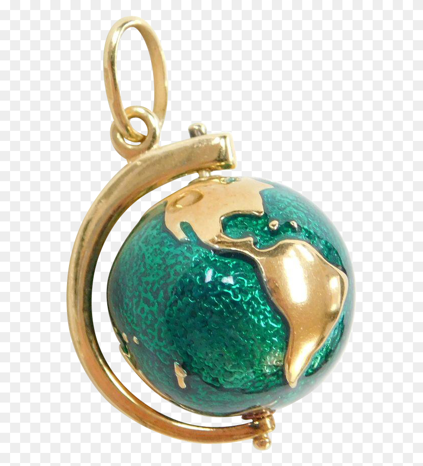 577x866 Vintage 18k Gold Green Enamel Spinning Globe Charm Earth, Outer Space, Astronomy, Space HD PNG Download