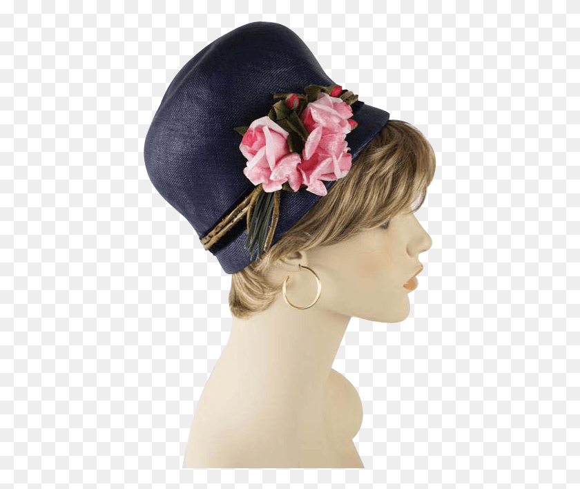 425x648 Vintage 1960s Hat Navy Blue Bubble Crown With Pink Artificial Flower, Clothing, Apparel, Headband HD PNG Download