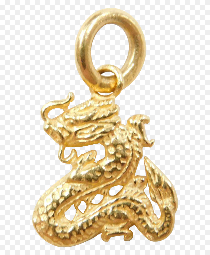 586x961 Vintage 22k Gold Dragon Charm Found At Pendant, Trophy, Gold Medal HD PNG Download
