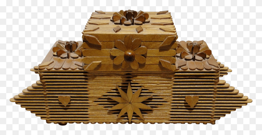 Vintage Amazing Folk Art Jewelry Box Made With Popsicle Lollipop Sticks Treasure Chests, Wood, Birthday Cake, Cake Descargar HD PNG