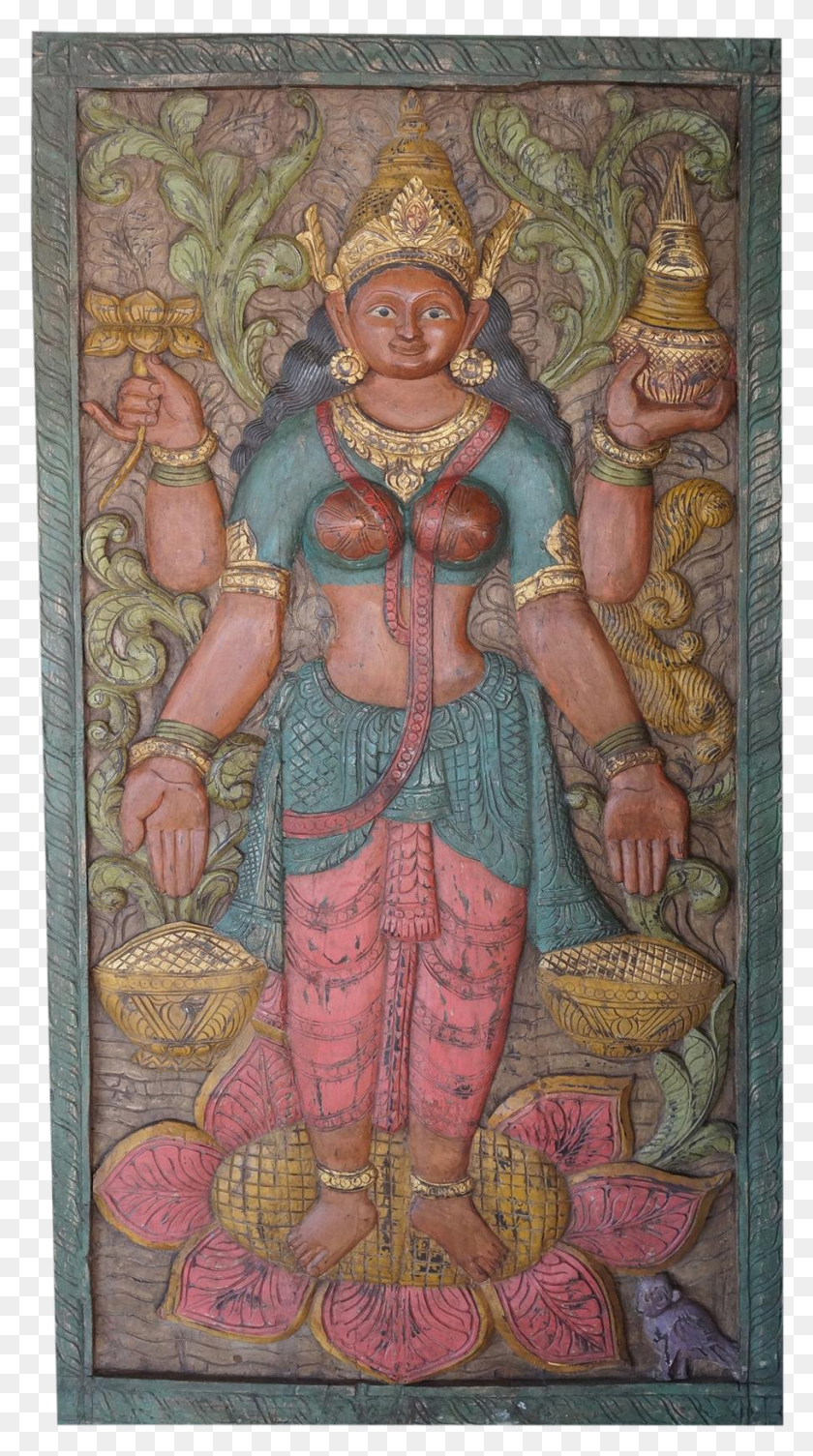 909x1684 Vintage Carved Lakshmi Wealth Barn Door Colorful Painting, Person, Human HD PNG Download