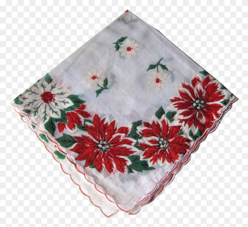 929x847 Vintage Christmas Holiday Poinsettia Handkerchief Handkerchief, Rug, Napkin, Tablecloth HD PNG Download