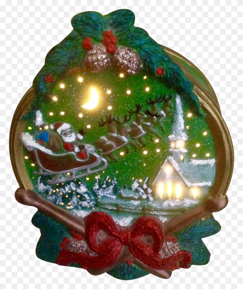 1702x2049 Vintage Christmas Night Light Santa Claus Sleigh And Christmas Ornament HD PNG Download