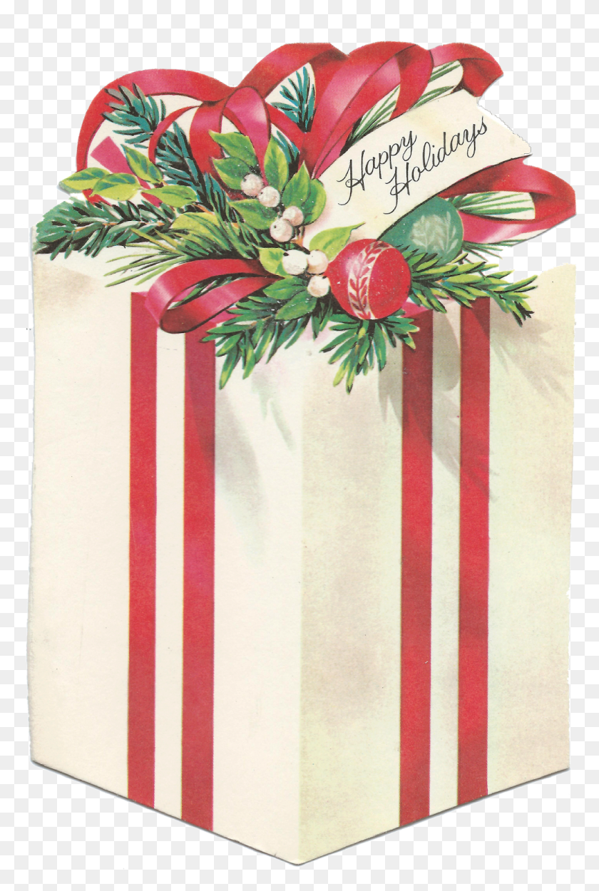 1027x1568 Винтажные Рождественские Подарки, Графика, Цветочный Дизайн Hd Png Скачать