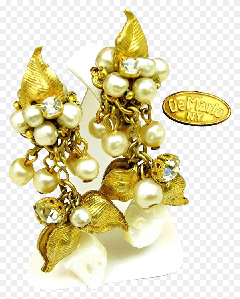 1548x1957 Vintage De Mario Cascading Exotic Floral Pendant Earrings Pearl, Gold, Accessories, Accessory HD PNG Download