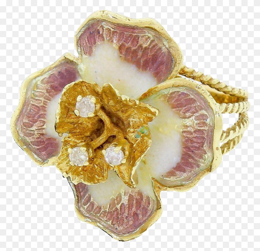 802x772 Vintage Diamond 14K Gold Enamel Pansy Flower Ring Size Artificial Flower, Accessories, Accessory, Jewelry Descargar Hd Png