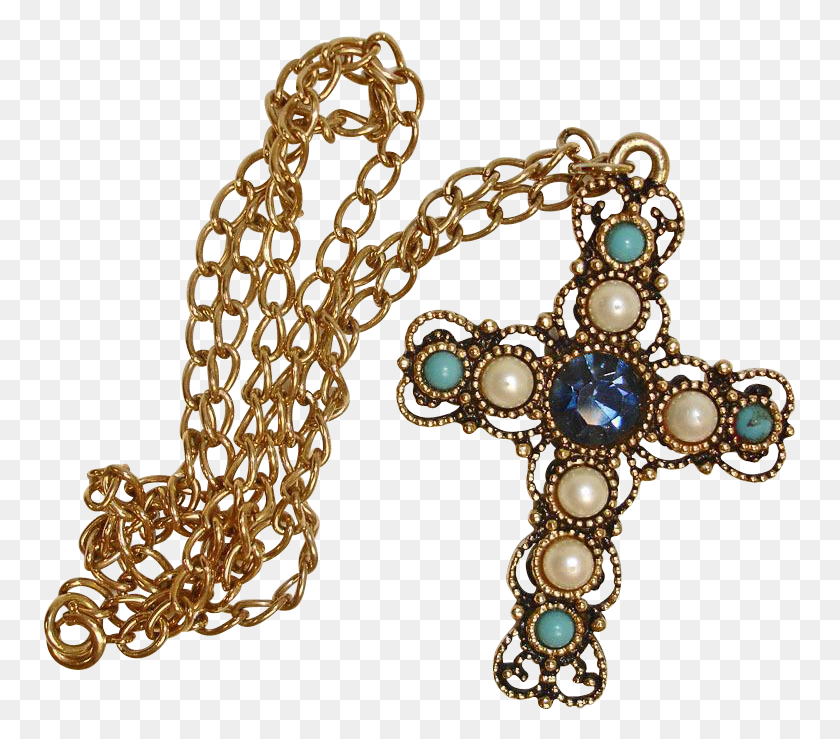 753x679 Vintage Emmons Jeweled Cross Pendant And Chain Necklace Chain, Accessories, Accessory, Jewelry Descargar Hd Png
