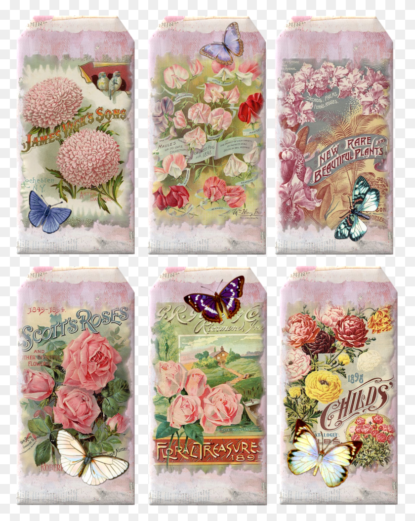 1133x1446 Винтажные Цветочные Теги Садовые Розы, Растение, Цветок, Цветение Hd Png Скачать