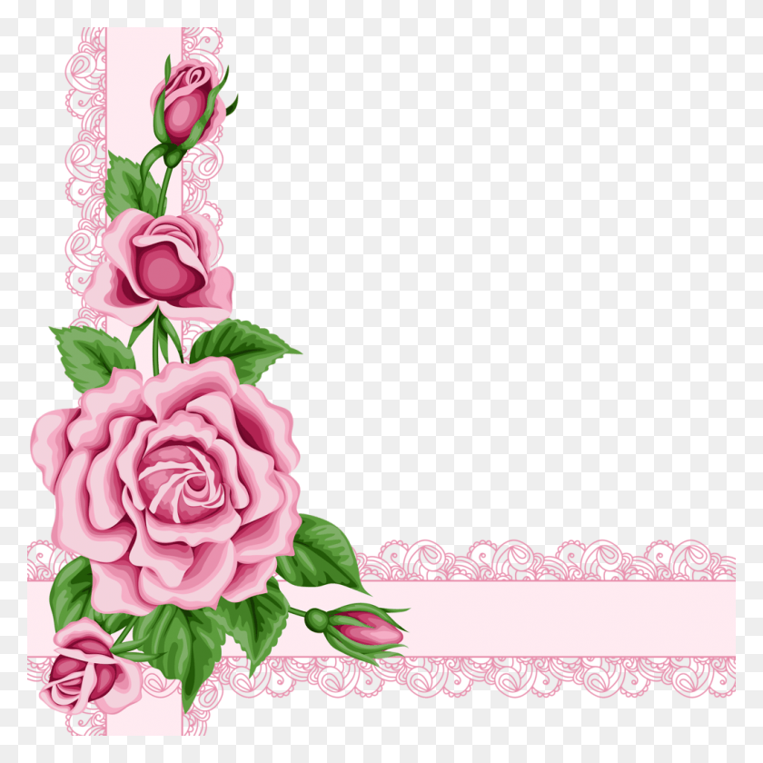 1024x1024 Vintage Flower Card With Colorful Roses Flower Border Clipart, Plant, Rose, Blossom HD PNG Download