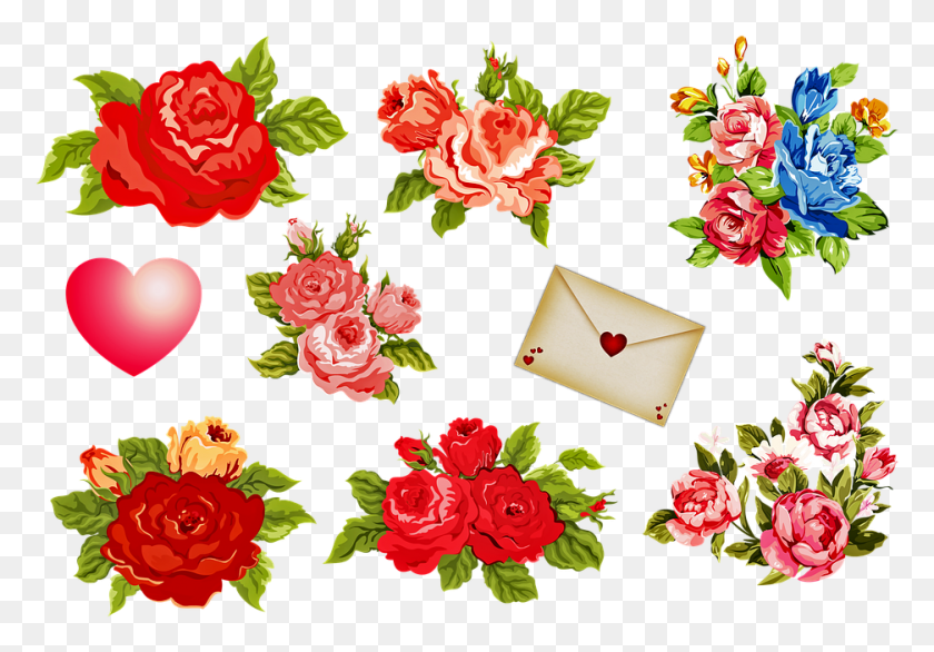 937x632 Vintage Flowers Valentine39s Day Letter Heart Garden Roses, Plant, Floral Design, Pattern HD PNG Download