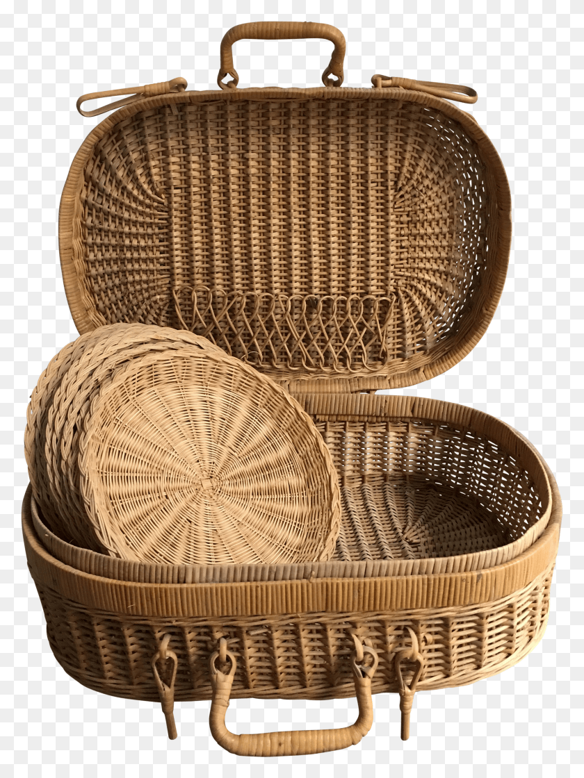 2401x3263 Vintage French Country Wicker Picnic Basket Set Storage Basket HD PNG Download