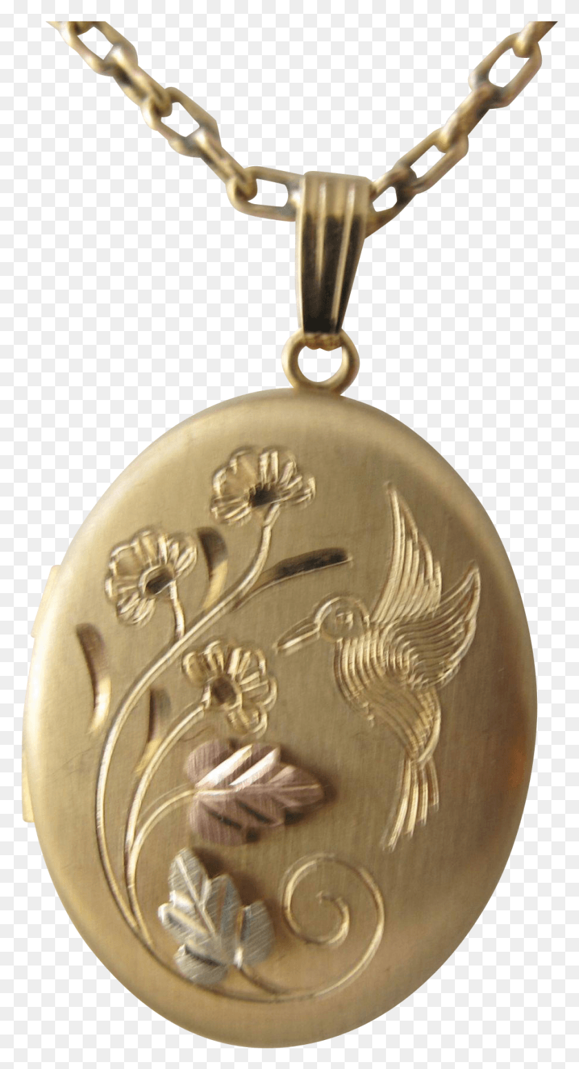 909x1737 Vintage Gold Chain Locket In Tri Color With Chain Hummingbird Locket, Pendant, Accessories, Accessory HD PNG Download