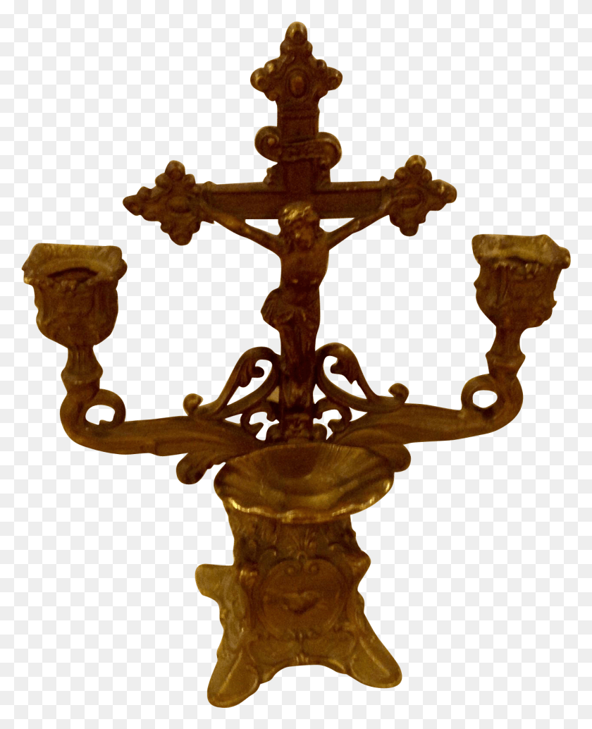1274x1591 Vintage Gold Gilt Table Top Crucifix Candle Holder Crucifix, Cross, Symbol, Bronze HD PNG Download