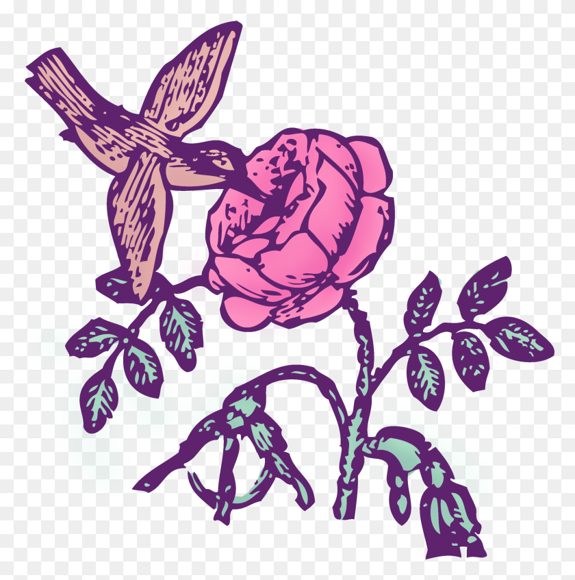 3006x3035 Vintage Hummingbird And Rose Clipart Hummingbird Drawing, Graphics, Floral Design HD PNG Download