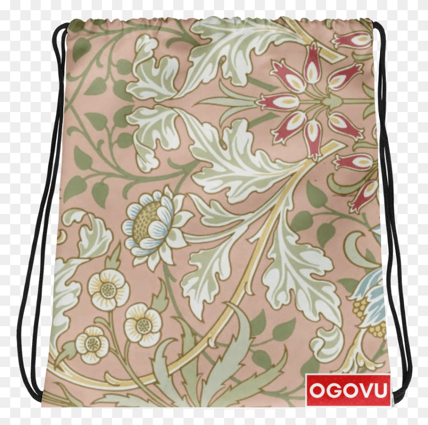 828x822 Vintage Japanese Sun Flowers Drawstring Bag William Morris Fun Facts, Rug, Label, Text HD PNG Download