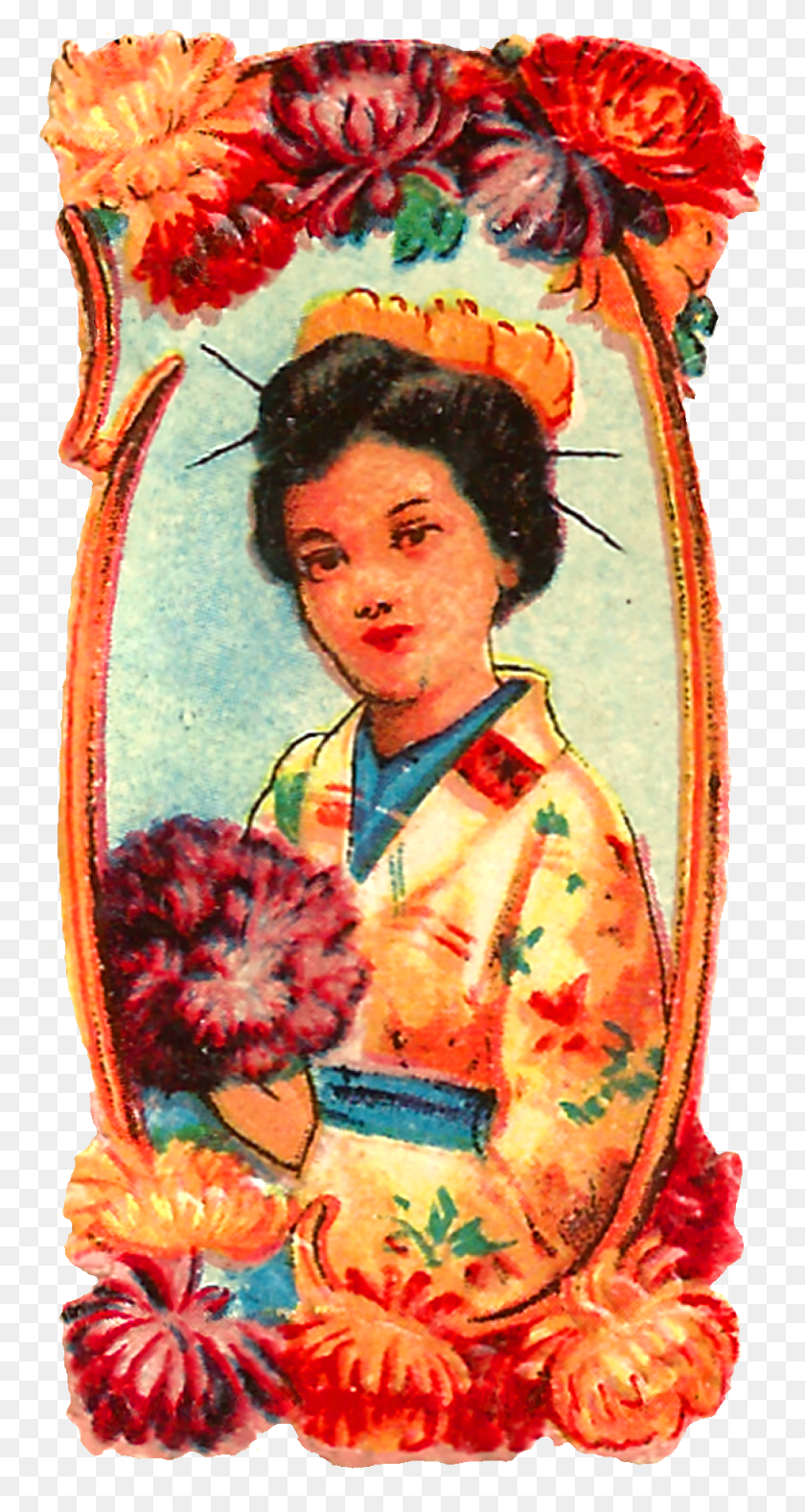 760x1517 Descargar Png / Tarjeta De Flores De Mujeres Japonesas Vintage Png