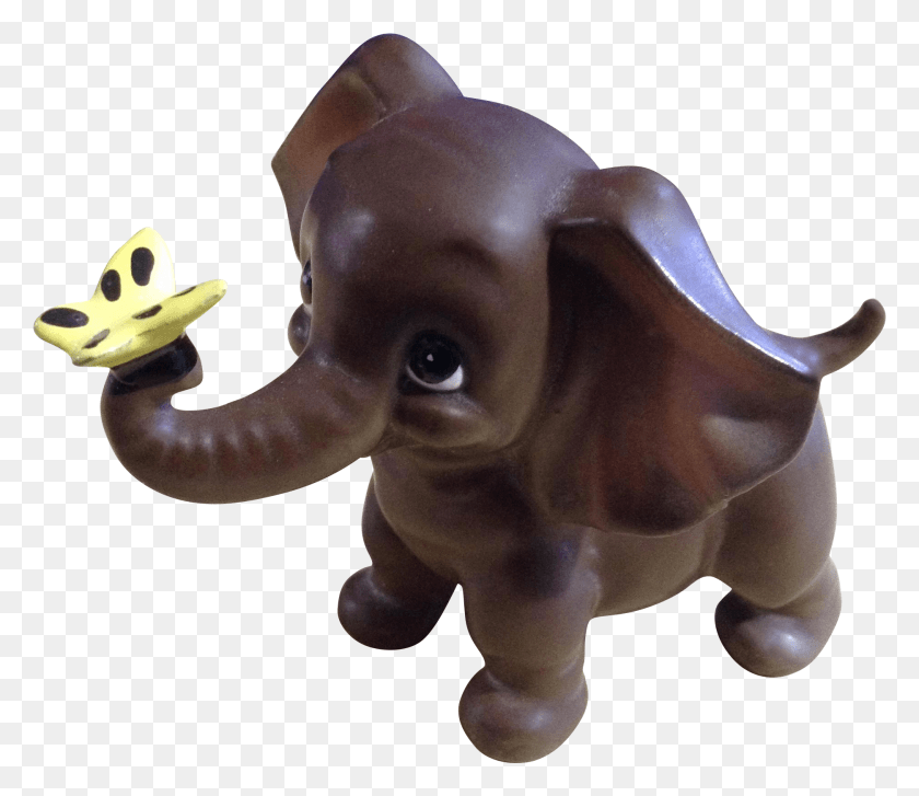 1872x1602 Vintage Josef Originals Baby Elephant With Yellow Butterfly Indian Elephant, Figurine, Animal, Sea Life HD PNG Download