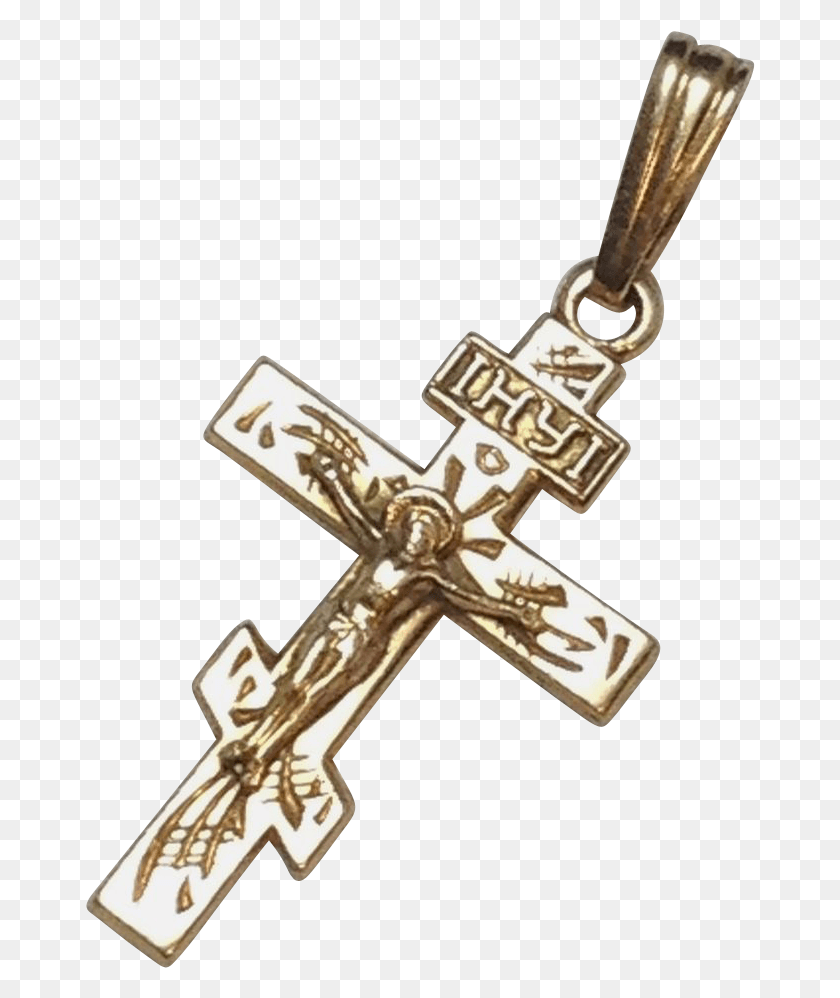 670x938 Vintage K Yellow Ukrainian Byzantine Suppedaneum Sold Orthodox Necklace Cross, Symbol, Crucifix, Pendant HD PNG Download