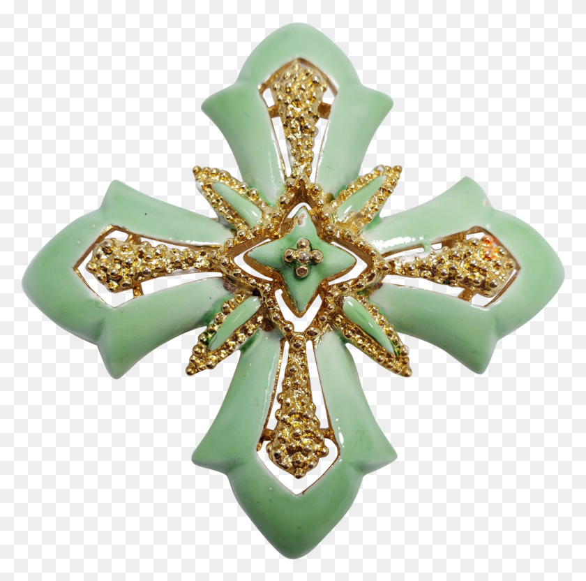 1281x1268 Vintage Lisner Green Enamel Maltese Cross Pin Brooch Brooch, Cross, Symbol, Jewelry HD PNG Download