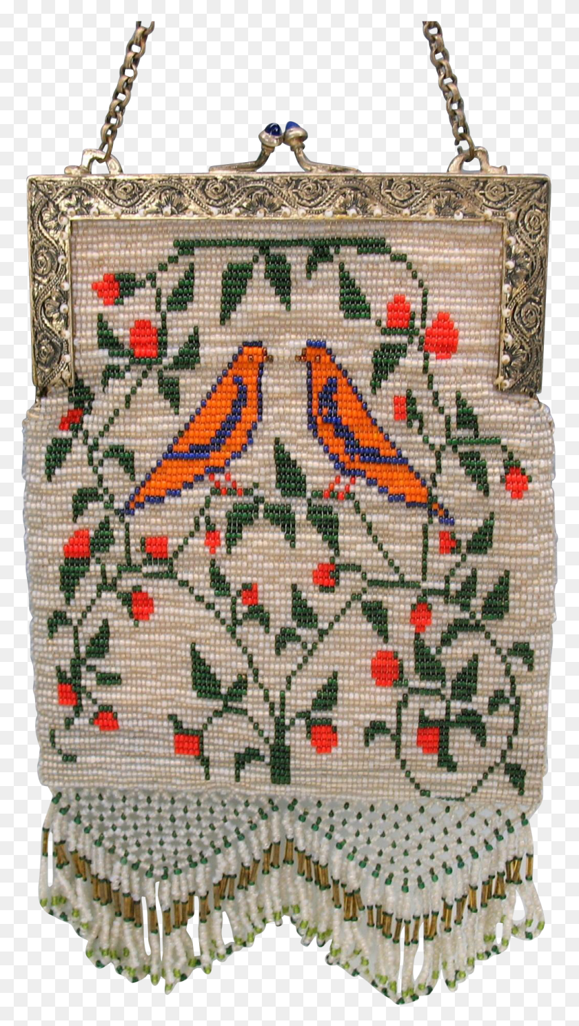 1042x1908 Vintage Micro Bead Ladies Purse With Birds And Vines Needlework, Rug, Pattern, Embroidery Descargar Hd Png
