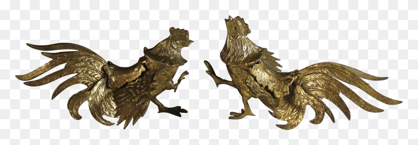 2021x602 Vintage Pair Of Small Brass Cocks Juliet Golden Eagle, Figurine, Dinosaur, Reptile HD PNG Download