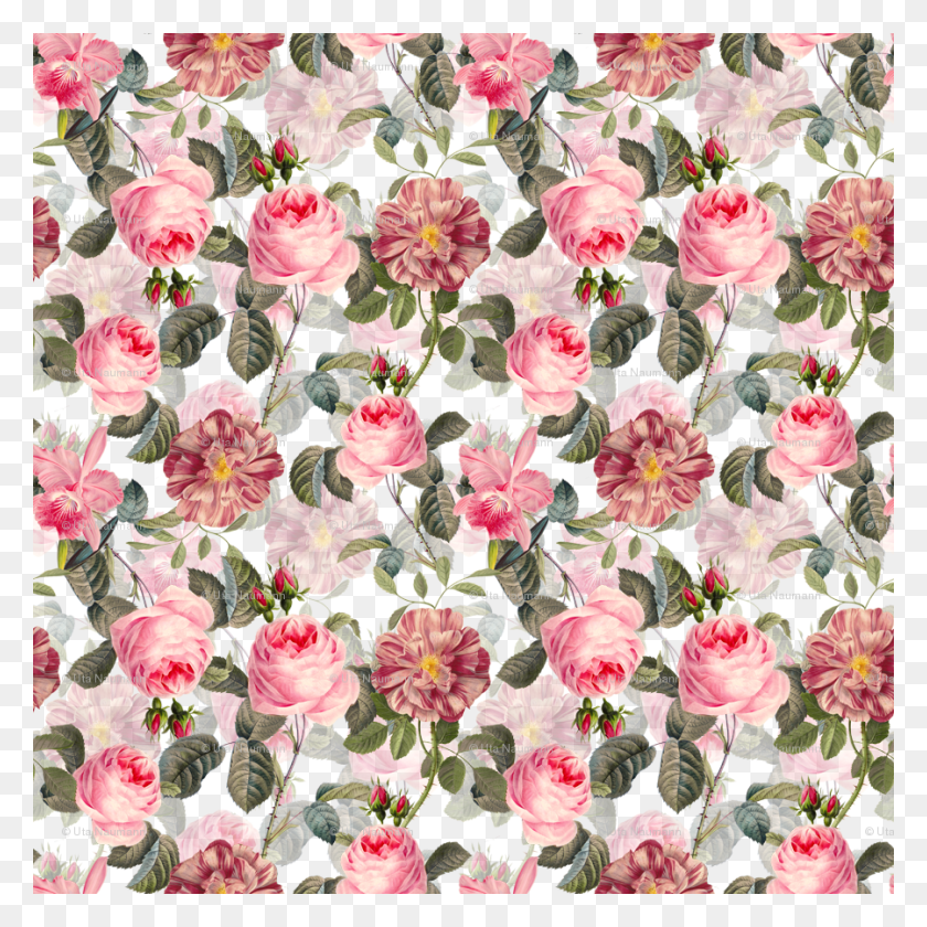 900x900 Vintage Pattern Garden Roses, Plant, Geranium, Flower HD PNG Download