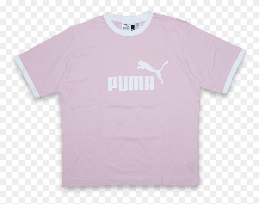 858x664 Vintage Puma Logo Print Ringer T Shirt Pinkwhite Active Shirt, Clothing, Apparel, Sleeve HD PNG Download