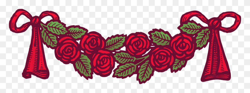 4054x1324 Винтажные Красные Розы С Лентами Баннер Винтажный Баннер Клипарт Красный, Узор, Растение, Графика Hd Png Скачать