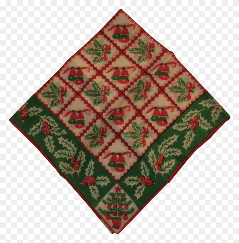 1103x1121 Vintage Silk Christmas Scarf Tree Holly Greenery And Patchwork, Rug, Blanket HD PNG Download