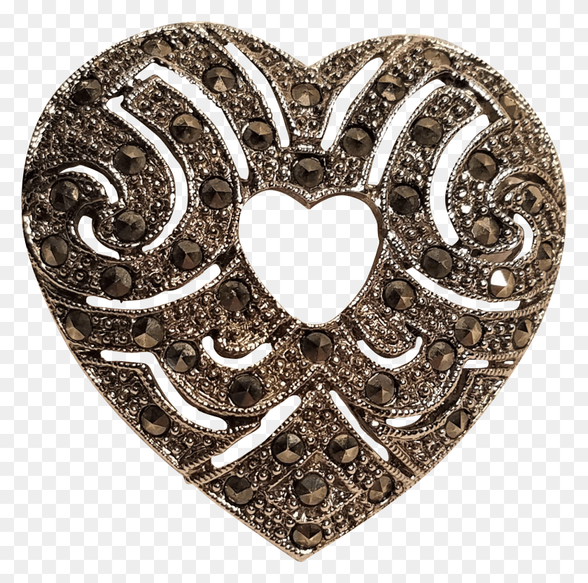 1837x1821 Vintage Silver Tone Marcasite Double Heart Pin Heart HD PNG Download