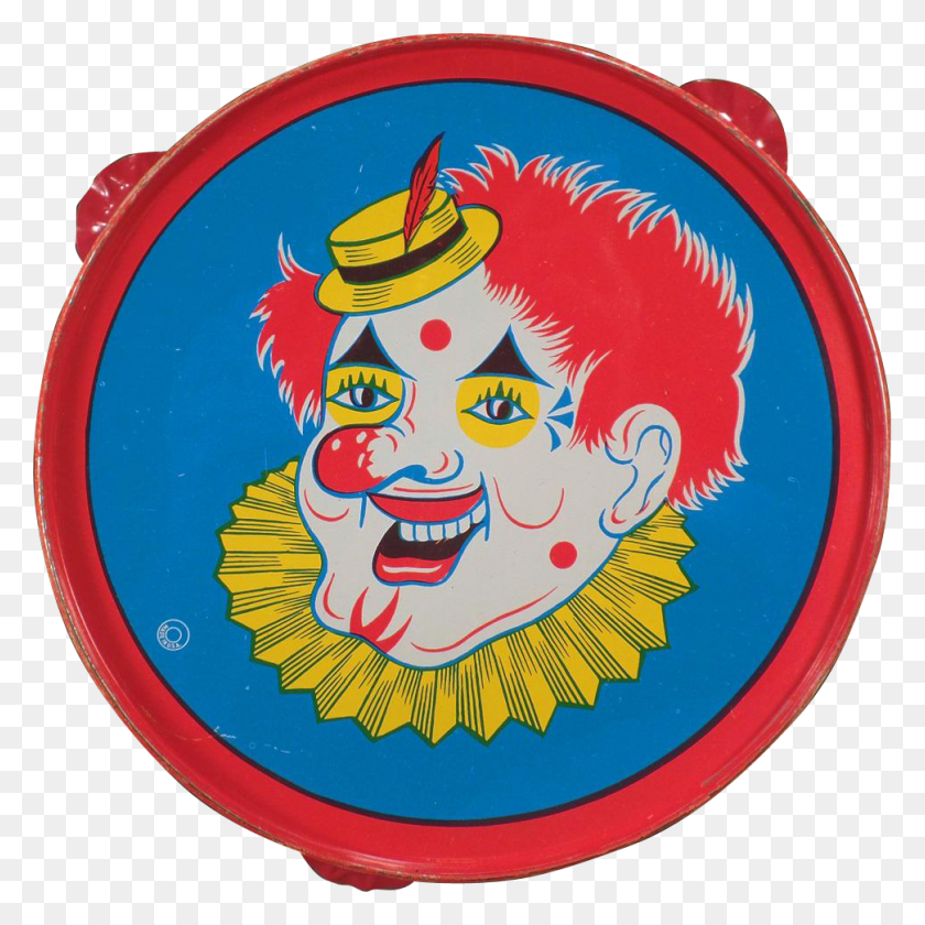 971x971 Vintage Toy Tambourine Clown, Label, Text, Dish HD PNG Download