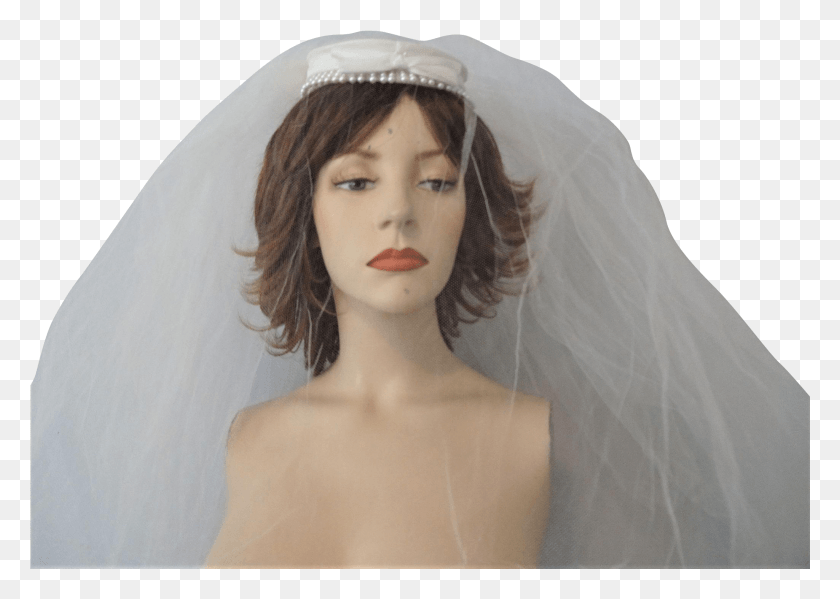 2049x1418 Vintage Wedding Veil Hat 1950s Faux Pearl Bow Satin Mannequin, Clothing, Apparel, Person HD PNG Download