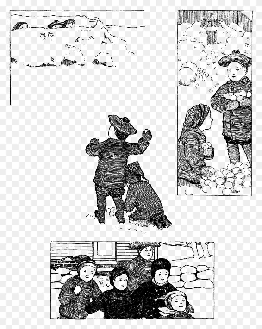 1195x1523 Vintage Winter Snow Snowball Fight Children Child Free Cartoon, Gray, World Of Warcraft HD PNG Download