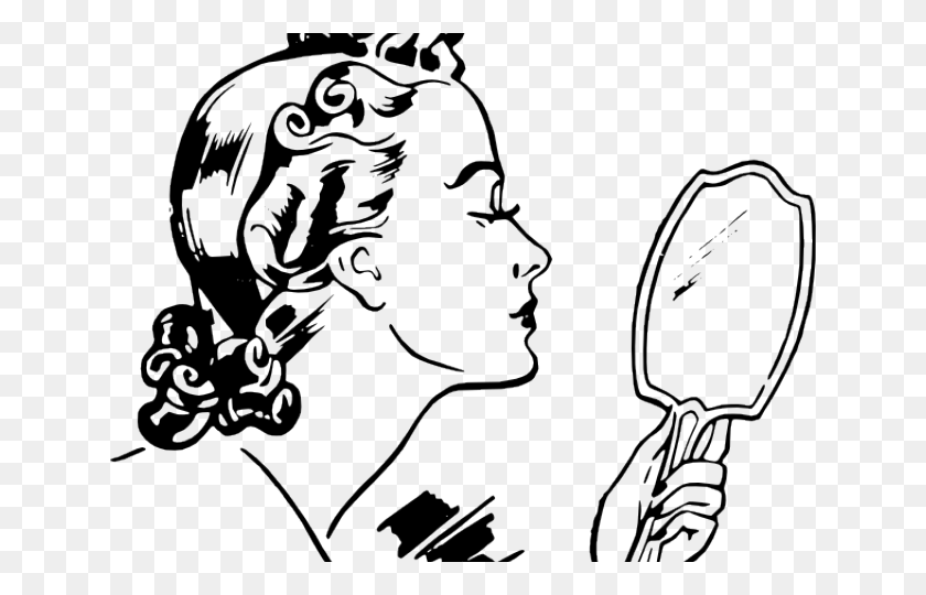 640x480 Vintage Woman Clipart Girl Looking In Mirror Clipart, Head HD PNG Download